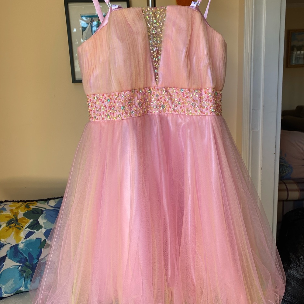 Lexie pink/peach cocktail dress.